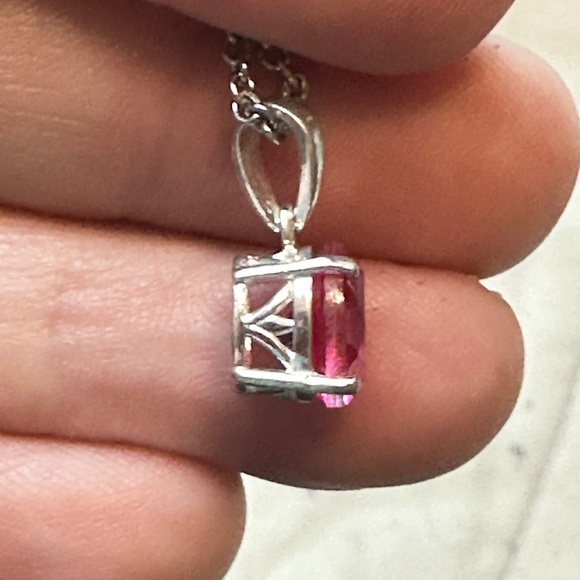 925 Sterling Silver Oval Pink Sapphire Solitaire Pendant on Chain - NWOT - Picture 10 of 15